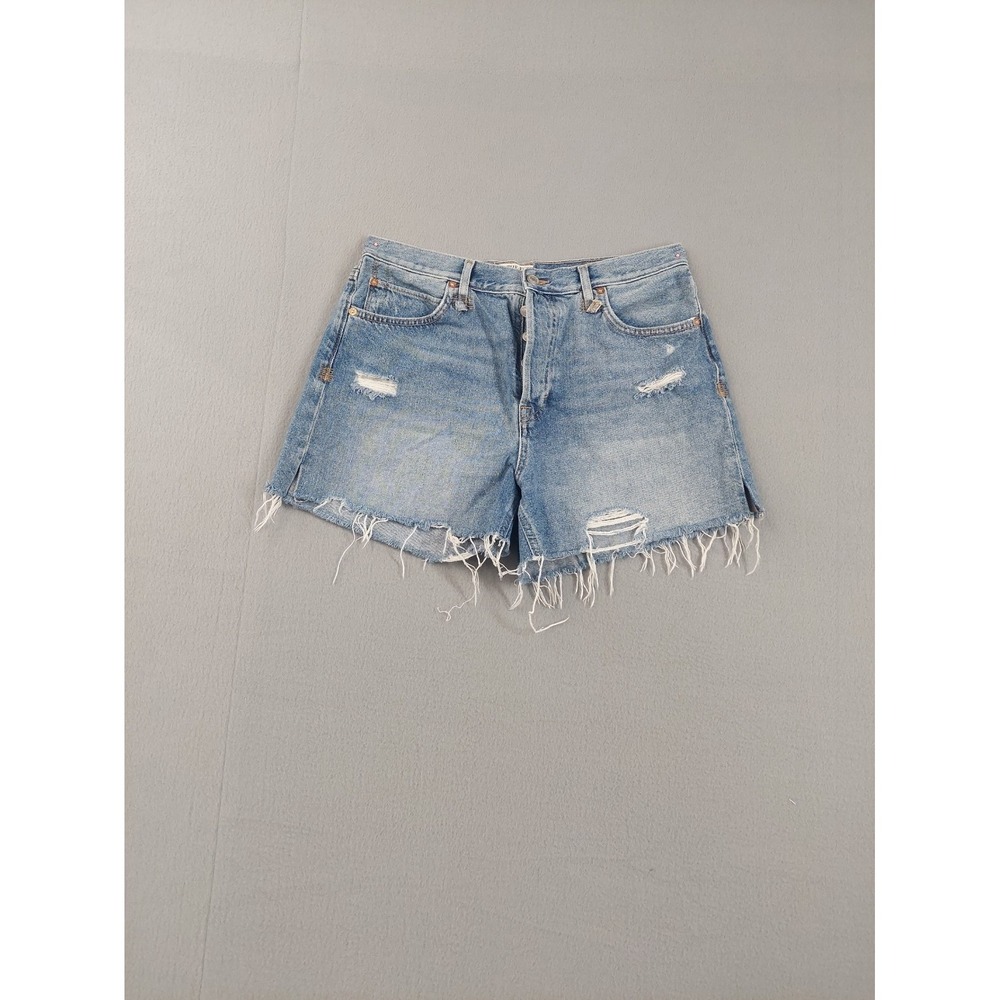 We The Free Women Denim Short 29 Light Blue Zip Button 5 Pockets Distress Casual